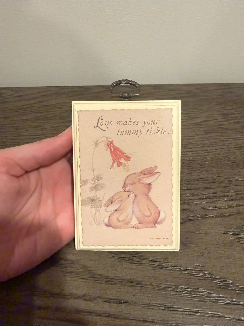 Vintage 1980s Hallmark Bunny Plaque Wall Hanging, Love Makes Your Tummy Tickle